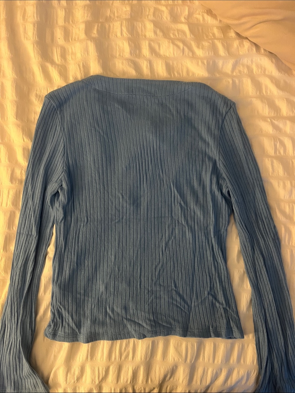 Reformation Blue Ribbed V-Neck Button Cardigan - Picture 4 of 4